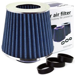 Filtr powietrza stożkowy Niebieski + 3 adaptery